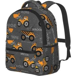 Z-CPB40  Toddler Backpack for Boys Construction Machines Cars Truck Tractor Kids Backpack Preschool Bookbag Kindergarten Mini Travel School Bag for Age 3-8