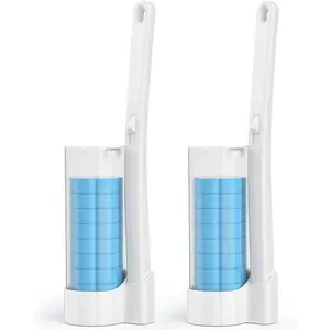 Disposable Toilet Brush 2 Pack- Toilet Brush and Holder Set, Toilet Bowl Brush, Each Toilet Wand with 10 count Brush Refills for Bathroom Deep Cleaning (2 Pack, White)