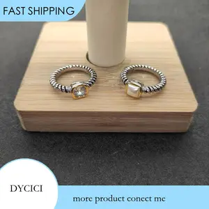 S925 Sterling Silver New 6mm Fat Square Pearl Diamond Ring Neutral Personality Fashion Trend Simple Retro Luxury Jewelry Gift gift for man woman