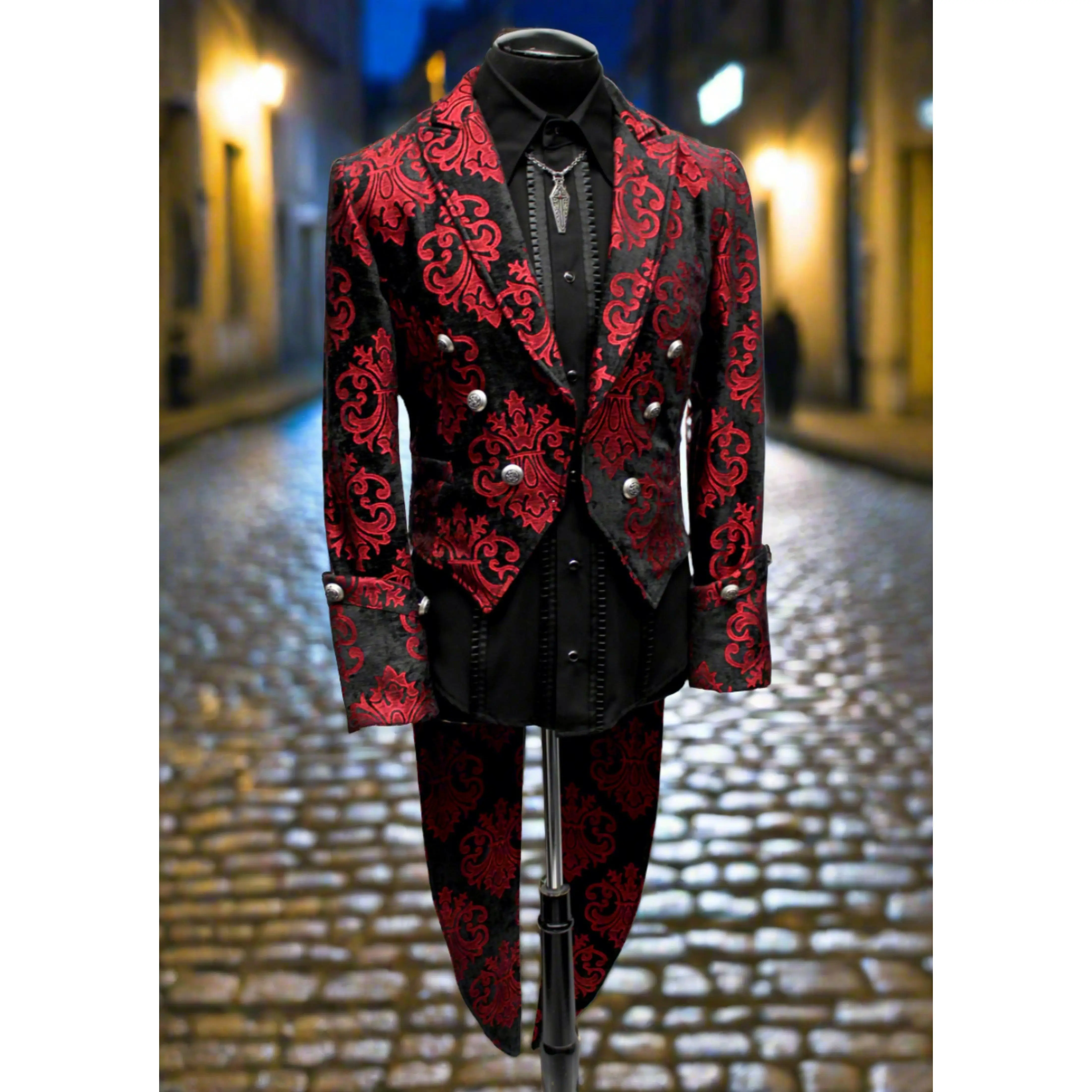 IMPERIAL TAILCOAT - RED ON BLACK VELVET BROCADE