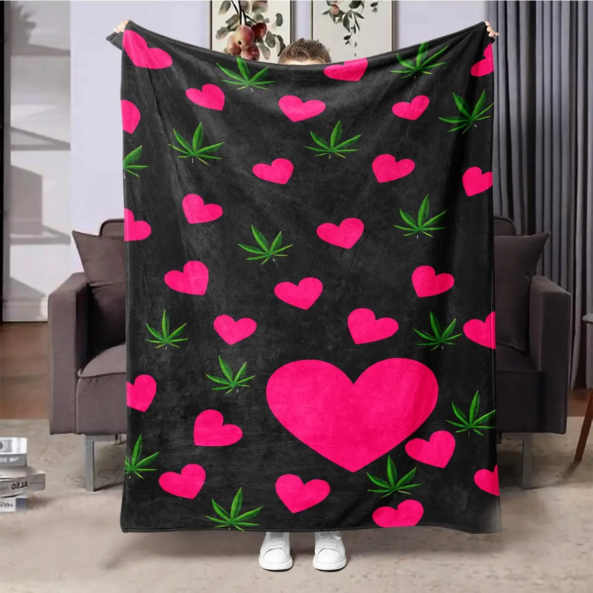Heart Pattern Blanket, 1 Count Lovely Soft Warm Throw, Air-conditioned Room Blanket, Warm Nap Blanket for Home & Office & Travel
