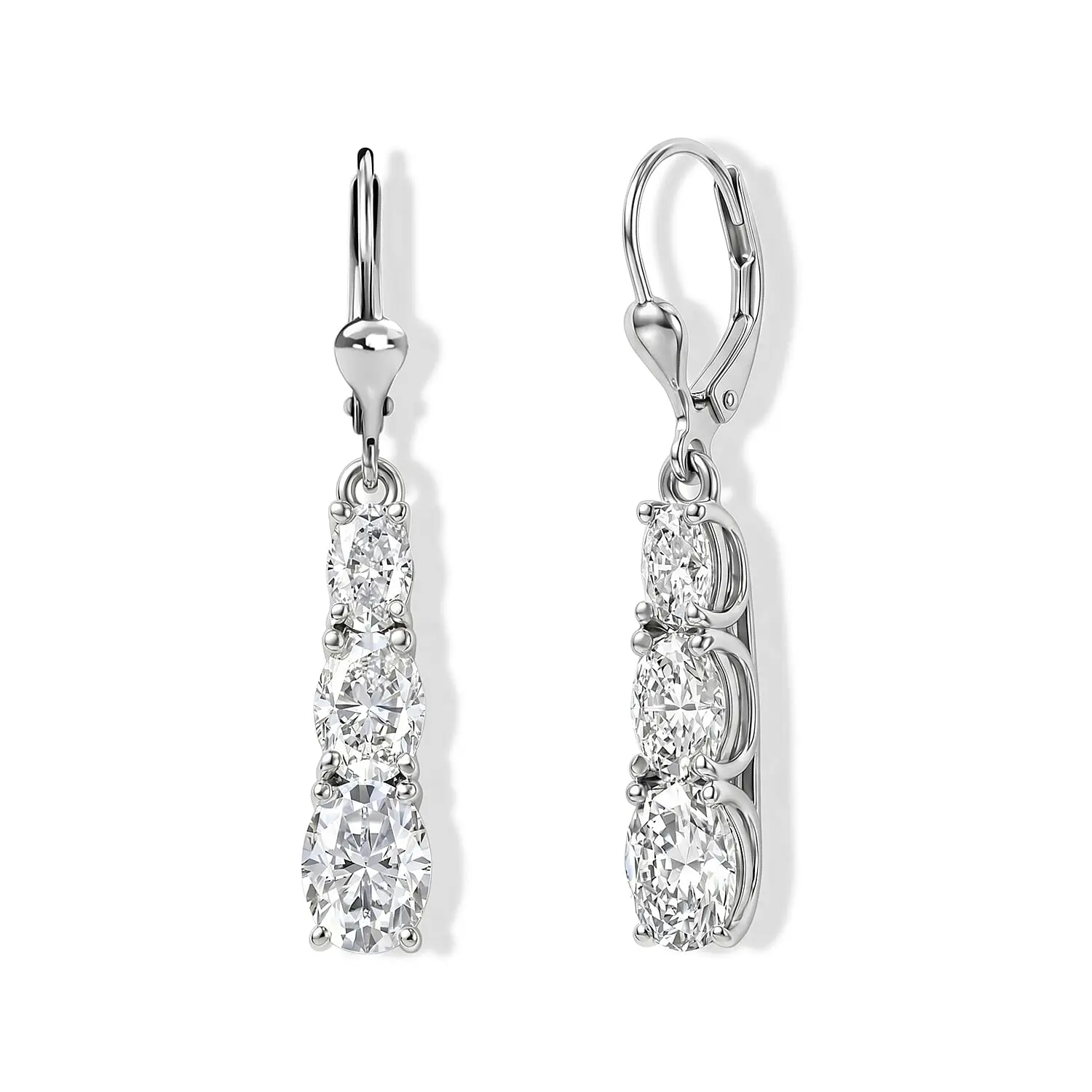 D'Joy Moissanite (Ovl 8x6mm) Earrings in Rhodium Over Sterling Silver 5.20 ctw