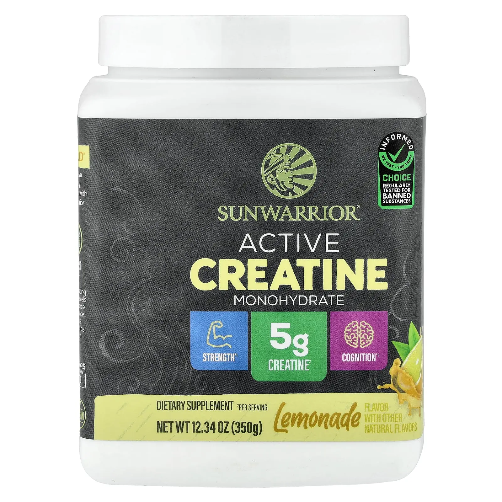 Sunwarrior Active Creatine Monohydrate, Lemonade, 12.34 oz (350 g)