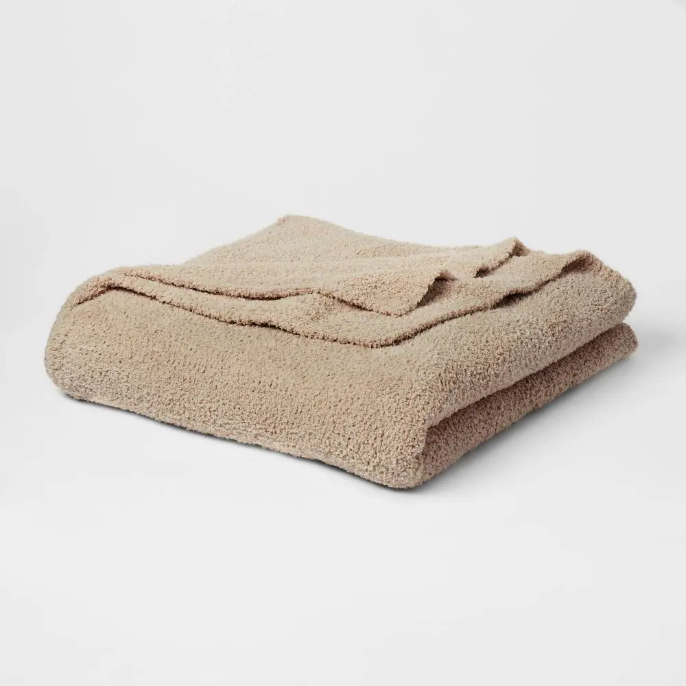 Full/Queen Cozy Chenille Bed Blanket True Khaki - Threshold: Midweight Reversible Knitted Fabric Machine Washable