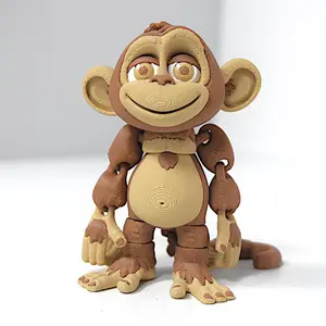 3D Printed Articulated Monkey Toy - Flexible Poseable Simian Figurine for Creative Desk Decor, Sensory Fidget Toy for Kids and Adults, Unique Brown and Tan Animal Statue, High-Quality 3D Print Collectible