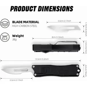 Utility knife with clip retractable box cutter EDC knife with 10 razors small folding utility knives with sharp carbon steel replacement blade #     24 Black