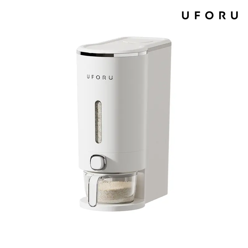 UFORU Airtight Pest-Block 22lb Rice Dispenser & Food Storage Bin Container - Moisture-Resistant Plastic Spice-Top Insect Box, Kitchen Accessories for Storage Organization, Clump-Free Flow with Measuring Cup (Hand Wash Only)