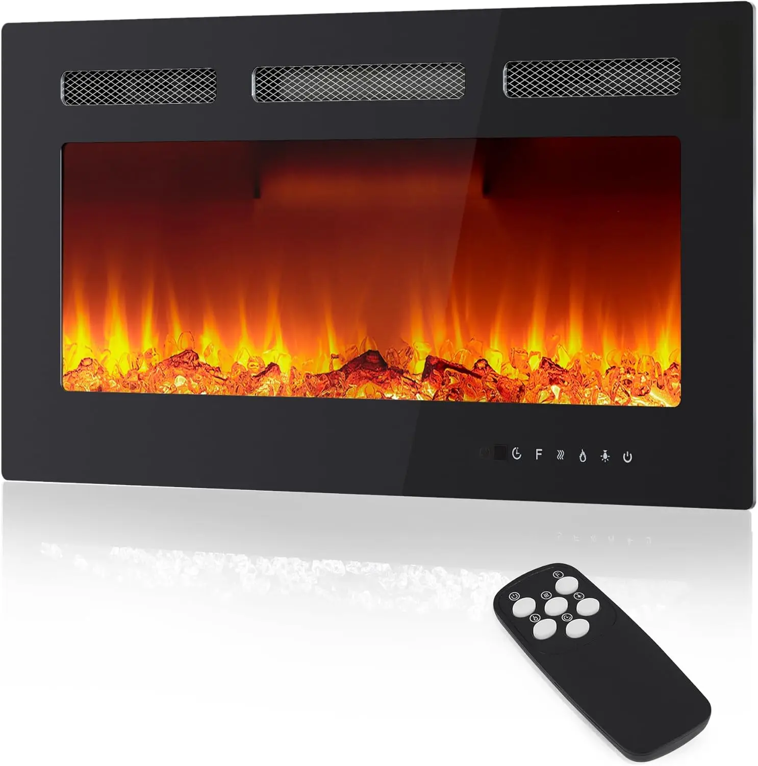 30Inch Recessed Electric Fireplace with Remote Control, Electric Fireplace Wall Mounted, Low Noise Wall Fireplaces Heater with Timer, Touch Screen, Adjustable Flame Color and Brightness, 750/1500w