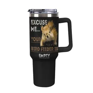 Funny Squirrel Insulated Tumbler - 40oz Stainless Steel Vacuum Mug - "Excuse Me Your Bird Feeder is Empty", 40oz Squirrel "Bird Feeder" Tumbler, Funny Animal Lover Gift, Insulated Travel Mug with Handle, Travel Coffee Cup for Animal Lovers, dealsforyou
