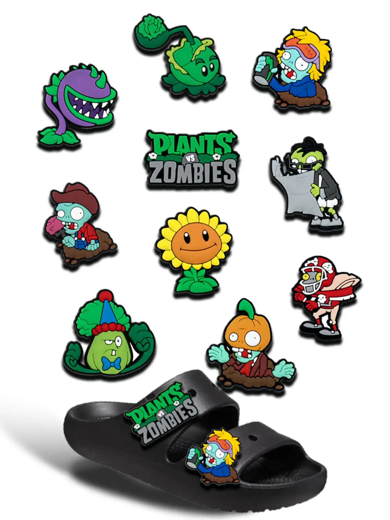 Plant Vs Zombie PVC Cartoon DIY Shoe Buckles, Decorative Sandals, Family Party Gifts, Christmas Birthday Presents, 10/17/34/68 Pieces Set