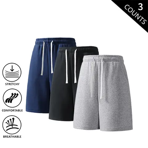 Men’s 3-Pack American Retro Sports Shorts, Loose Straight Fit, Knee-Length, Breathable Airflow Fabric, Easy-Movement Casual Bottoms