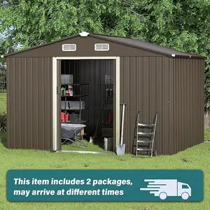 [2/3 packages delivery] Kullavik Outdoor Storage Shed 10“×8”, Waterproof Metal Tool Shed with Door,Ramp Plate for Outside,Garden,Backyard,Patio