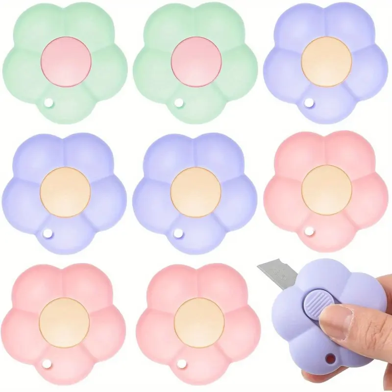 8 Pieces Mini Utility Knives Cloud and Flower Shaped Box Cutter Retractable Letter Opener Paper Envelope Carton Portable Cutter with Hole Office Gadgets for Office and Home Use(Flower) Paper Cutters Cutting Tool