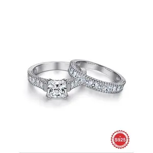 S925 Sterling Silver Luxury Square Zircon Engagement Ring Set, 2024 New Style Eternal Promise Wedding Ring, Ladies Fine Jewelry Anniversary Gift