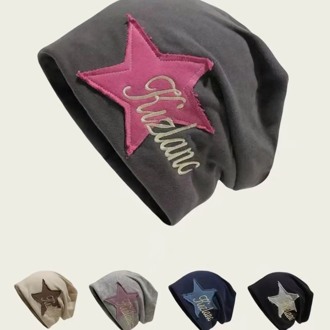 Star Patched Letter Embroidery Winter Beanie Black Hat, Beanies, Skull Cap, Cute Beanie Hat for Women & Men,Fashion Clothing Accessories for Daily Wear, Trendy All-match & Exquisite Fitted Hats for Birthday Gift, Casual Vintage Embroidered Cap Handcrafted