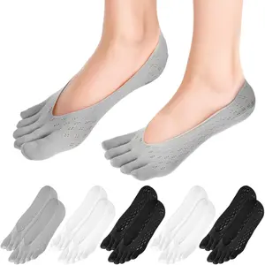 6 Pairs Orthopedic Toe Compression Socks No Show Low Cut Liner Five Finger Socks with Non Slip Silicone Heel Breathable Toe Separator Sock for Women Bunion