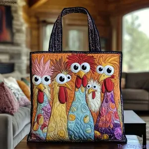 Cute 3D Digital Chicken Canvas Tote Bag - Bohemian Stylish Durable Women's Handbag for Everyday Use