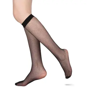 Womens Fishnet Knee High Socks White Black Lace Mesh Sexy Stockings Hollow Out Sheer Tube Calf Sock