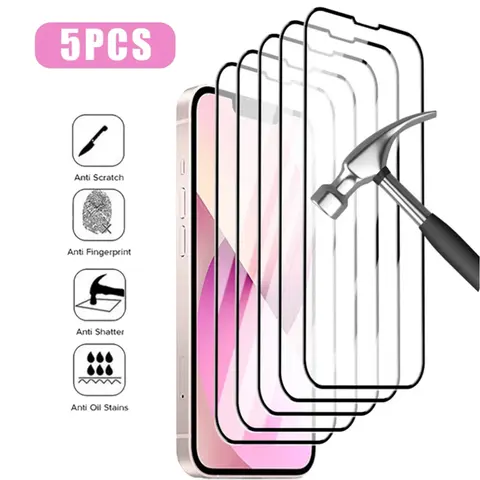 5 Pcs Plain Aftermarket Protective Tempered Glass Cellphone Screen Protectors for iPhone - Shatterproof, Shockproof, Scratch-Resistant, Splash-proof, Anti-Fingerprint - Fits iPhone 18 Pro Max,17,16,15,14,13,12,11,Xs,X Smartphones