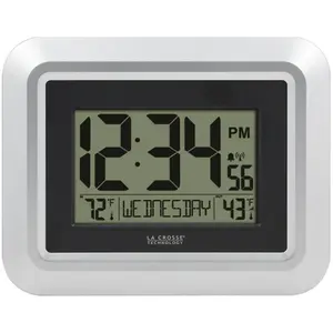 La Crosse Technology  Digital Wall Clock with Indoor & Outdoor Temperature, Silver
