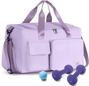 Women's Fashion Large Capacity Travel Bag with Solid Color Letter Patch Zipper Pocket Durable Nylon for Gym Short Business Trips Duffle Organized Storage Independent Shoe Compartment soccer volleyball baseball