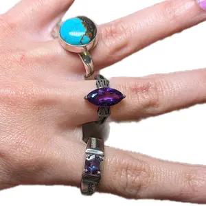 Tray 1 Adjustable Size Silver 925 Rings - Dainty and Whimsical Design with Various Gemstones, Fits Sizes 5-9, Regularly Changing Inventory