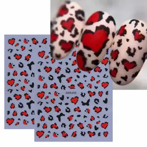 2 Pcs Leopard Print 3D Nail Stickers, Heart Pattern Classic Elegant Design, DIY Self-Adhesive Nail Art Decals for Women and Girls