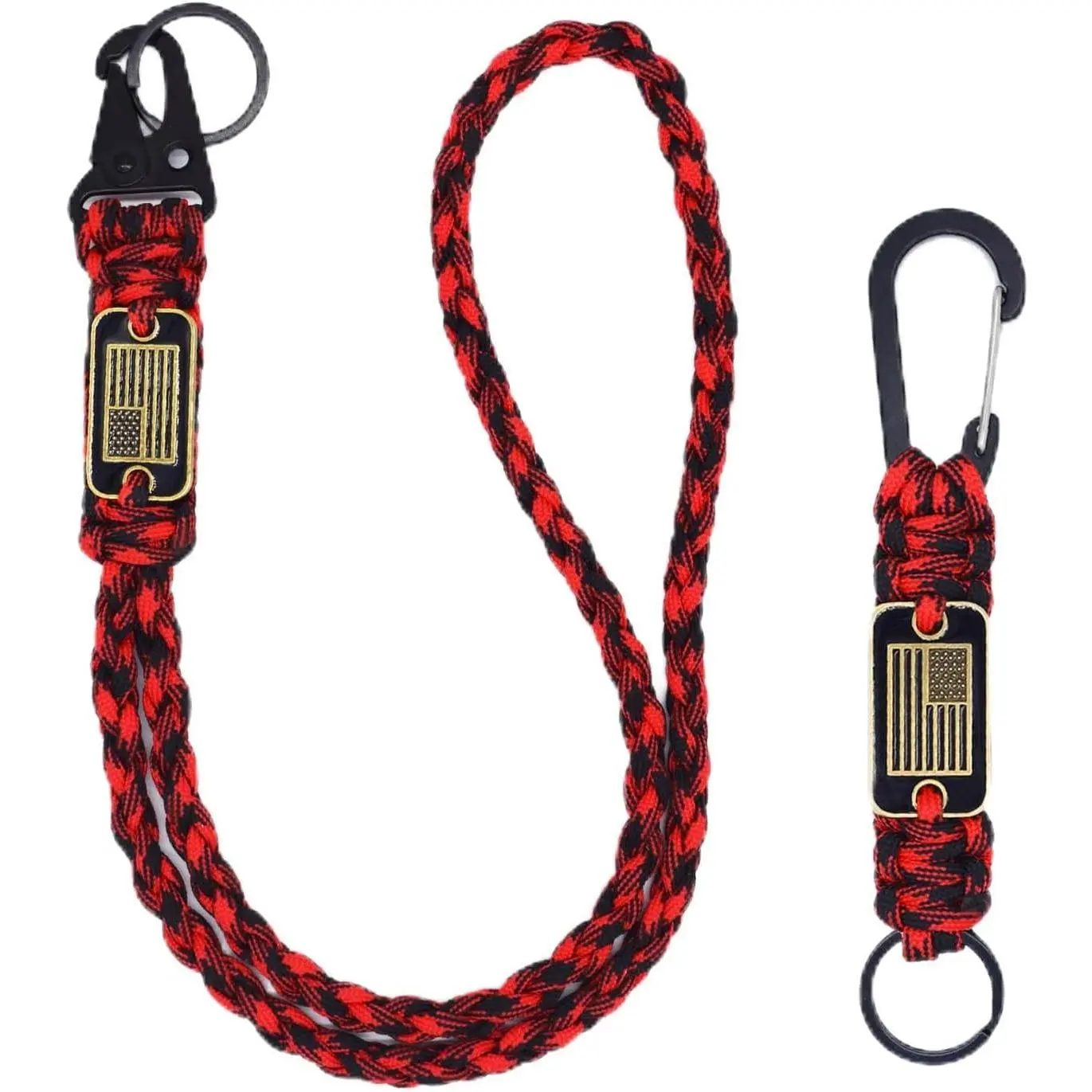 2 Pcs Black Heavy-Duty Braided Paracord Lanyard - 19.68 Inch/50 cm Necklace Keychain with 3D Flag Design, for Office ID Badges, Outdoor Activities, Camera, 2 Pcs Black Lanyard