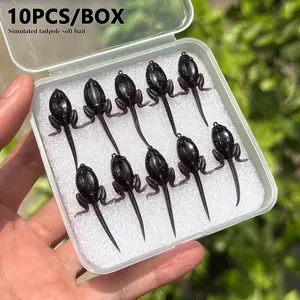 10pcs tadpole shaped soft bait with hook - artificial bait floating in water, realistic tadpole flying fishing bait, dark TPE floating material, suitable for freshwater and seawater fishing, Fishing Lures