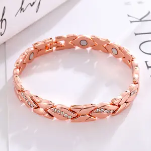 Women's leaf bracelet, pure copper magnetic bracelet withdiamonds,3500 gauss effective magnet, outdoor fun