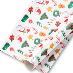 Christmas Wrapping Paper Jumbo Roll (30" x 10') - Tear-Resistant Holiday Gift Wrap with Playful Snowman, Santa Hats, & Festive Icons - Large Christmas Gift Wrap for Kids & Adults
