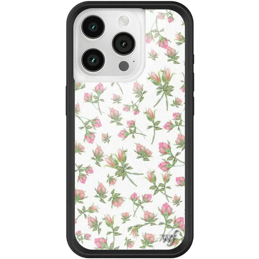 Custom Durable Wildflower iPhone 16 Pro Case, Limited Edition Mobile Phone Accessory - Protective Black Bumper, 6.5ft Drop Test Certified, Women's Owned Small Business, Pink White Floral Trendy Cute, Jeweled Logo