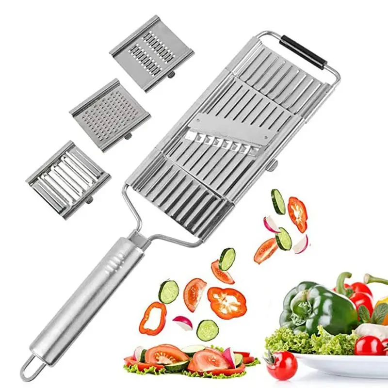 Stainless Steel 4-in-1 Multifunctional Vegetable Chopper, Handheld Cheese Grater & Vegetable Chopper with 4 Adjustable Blades for Various Vegetables
