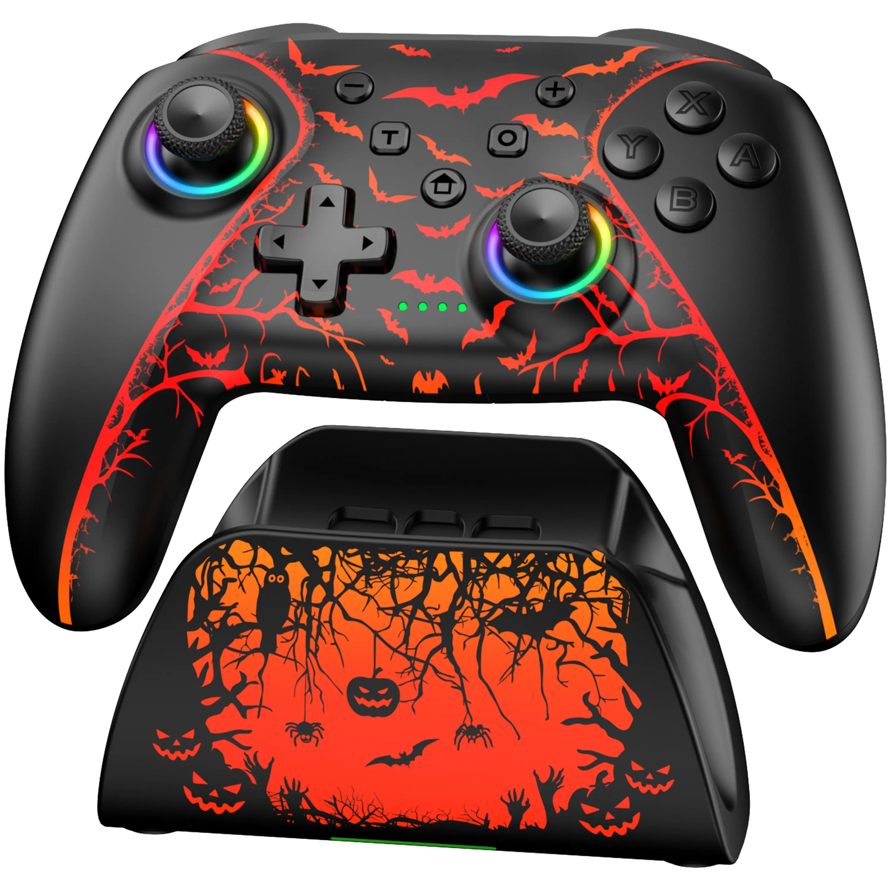 BEBONCOOL Switch 2 Controller for Nintendo Switch 2/Switch/OLED/Lite with RGB Lighting, Hall Effect, Dual Vibration, Programmable Buttons, Pumpkin Glow Design, Wireless Charging Dock