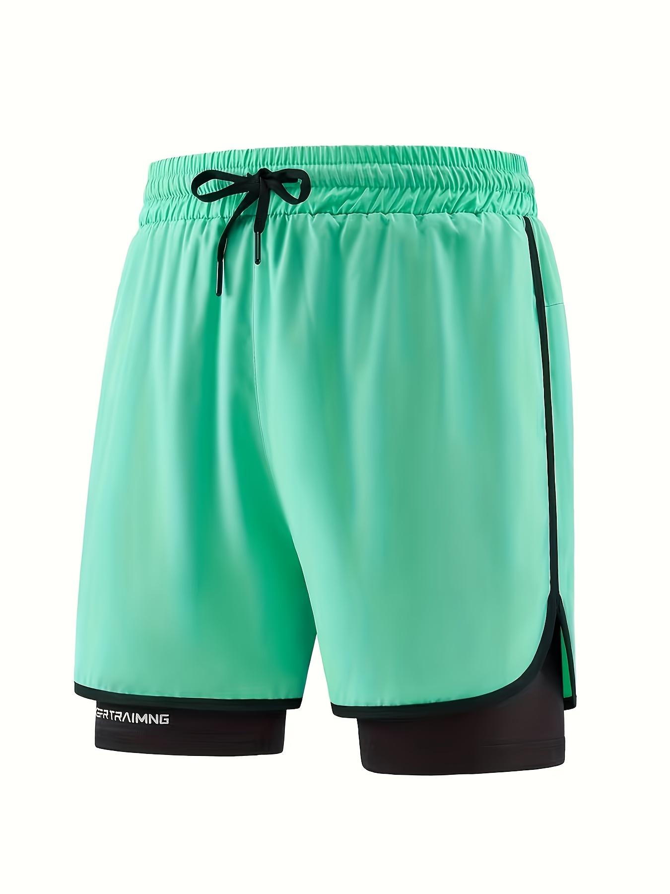 1-pack men’s summer new faux two-piece athletic shorts featuring a drawstring waistband and stretchy lining; cool and breathable—ideal for fitness, running, workouts, and outdoor activities.