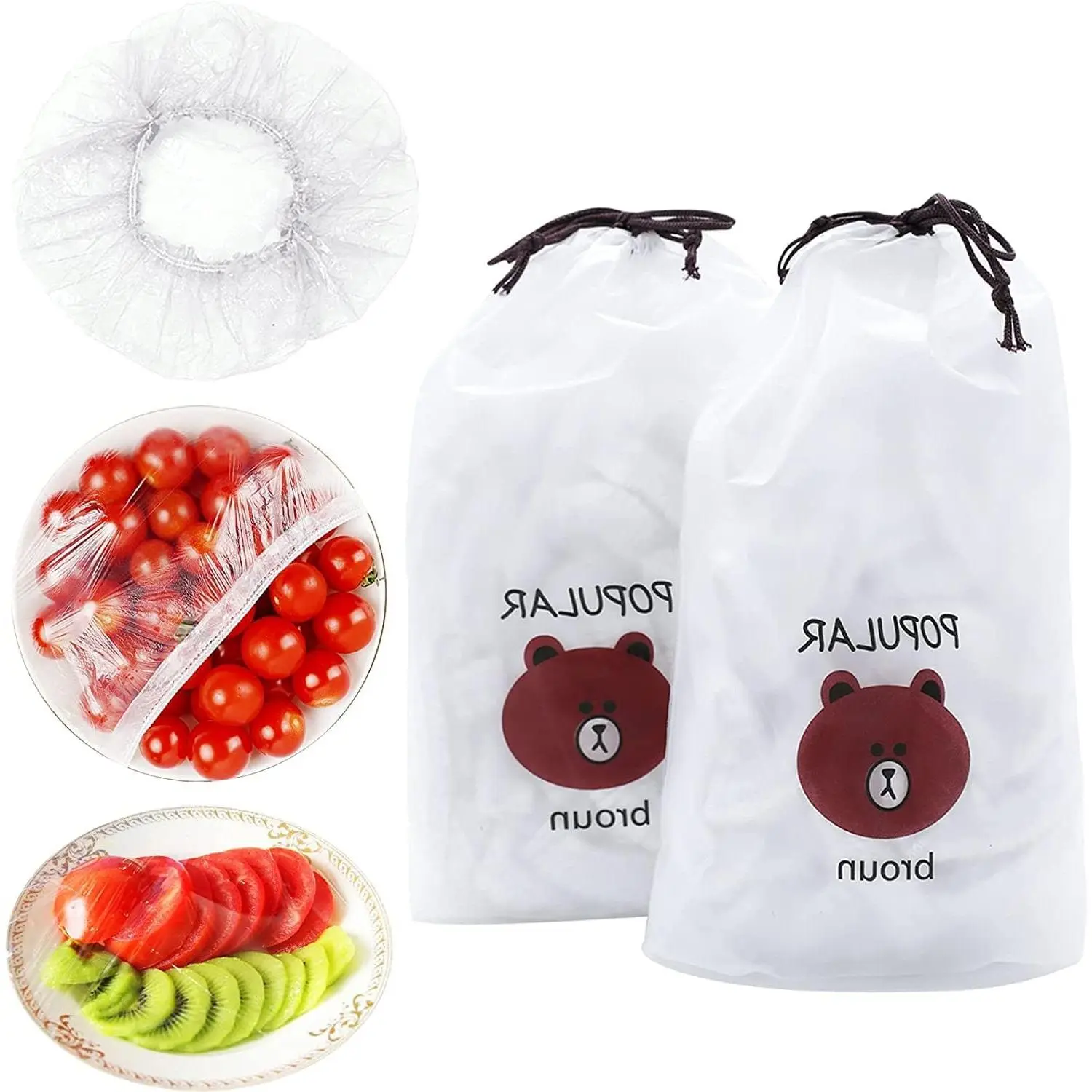 200 count Fresh Keeping Bags, Plastic Sealing Bags  Cover, Elastic Stretch Adjustable Bowl Lids, Universal Kitchen Wrap Seal Caps for Leftover And Meal Prep