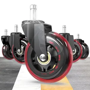 Office Chair Wheels Roller  Caster Replacement 11x22mm Red 3 Inch Desk for Office, Rubber Rolling Set of 5 for Hardwood Floors Gaming Chair Wheels Smooth & Silence Gliding