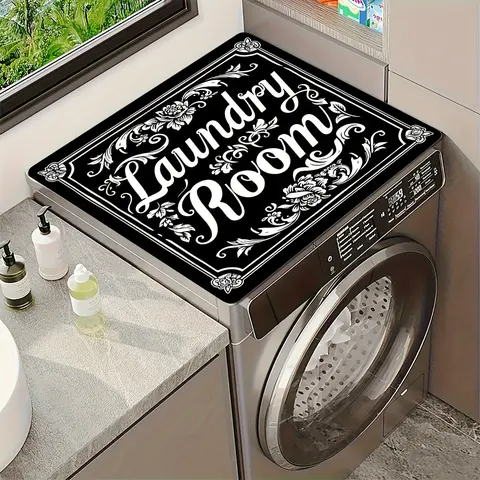 PINSOUL Washer and Dryer Top Protector Mat - 3mm Rubber & Fabric, 60x50cm(23.6x19.6in) Lightweight Non-Slip Accessory, Durable Construction, Effective Absorbency, Moisture Protection, Washable Artwork-Print Cover for Laundry Room Cleaning