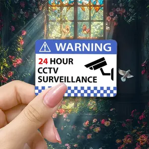 Blue CCTV Warning Sticker, 24-Hour Surveillance Alert Decal, Durable Security Label for Home & Business Use