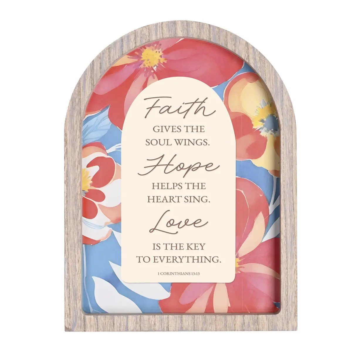 360 Stand Arch Faith Glass Photo Frame - 11x15 Floral Border Gray Finish Wooden Frame, Hangable, Faith Quote, Dimensional Look, Colorful Home Decor Accessory