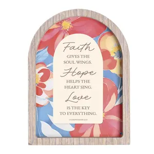 360 Stand Arch Faith Glass Photo Frame - 11x15 Floral Border Wooden Home Decor Accessory, Gray Finish with Hanger, Faith Quote & Dimensional Look, Home Decoration, Colorful