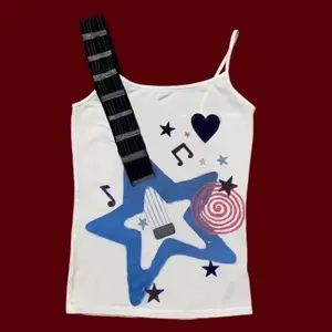 Y2k Subculture Punk Rock Trend Visual Design Musical Note Printed Camisole Vintage Fashion Hip Hop Personality Slim Emo Girl Top