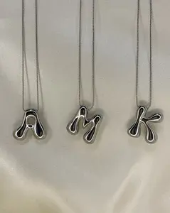 Gold Plated Silver Bubble Initial Necklace A-Z, 18-Inch Chain for Unisex