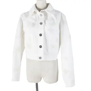 Pre-owned CHANEL Cotton Small Leather Goods COCO Mark Button Camellia Embossed Cropped Denim Jacket