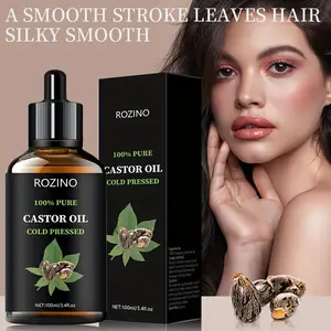 ROZINO 100% Pure Cold-Pressed Castor Oil - 3.4 fl.oz Organic Jamaican Black Castor Oil for Eyelashes, Hair Growth & Skin Care - Thickening Eyebrow Serum & Moisturizing Face Oil - Hexane-Free & Undiluted - For All Skin Types - 100ml Bulk Size