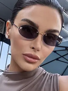 Oval Vintage Small Frame Letter F Sunglasses for Women, Trendy Styling Sunglasses, Retro Y2K Summer Beach Accessories, Uv400 Protective Lens
