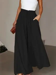 2026 Spring/summer Trendy Women's Casual High-Waisted Adjustable Drawstring Loose Fit Baggy Wide-Leg Pants, Comfortable and Stylish Fashion Bottoms