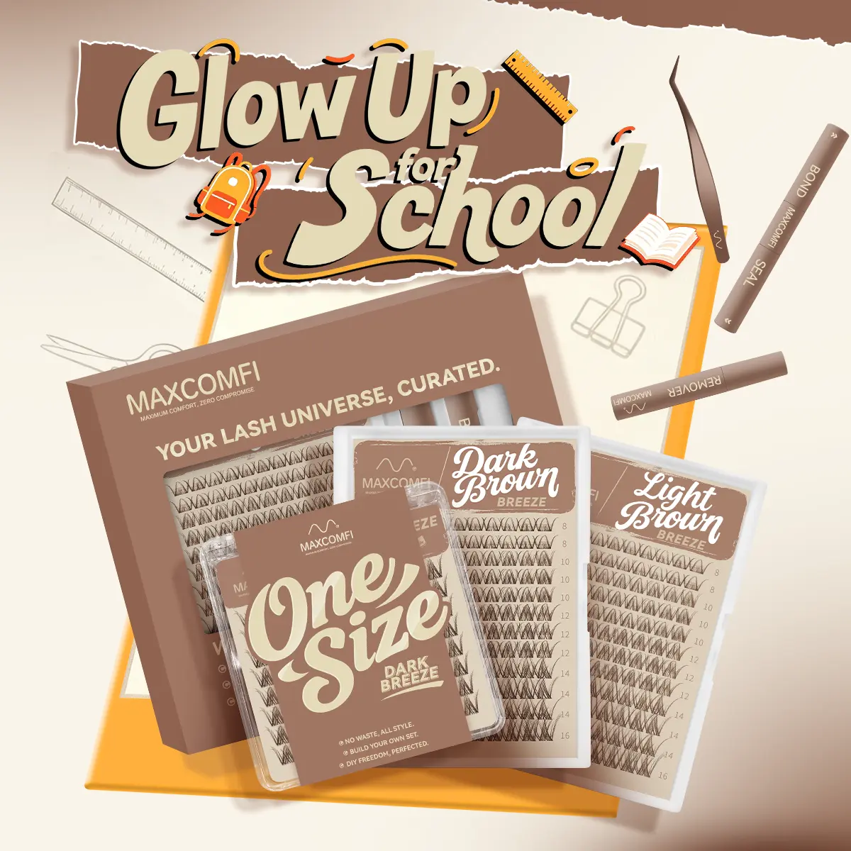 MaxComfi Brown Breeze Spider Individual Eyelashes, DD-Curl DIY Lash Clusters, Super Soft Thin Band, Waterproof Long-Lasting, Beginner-Friendly Daily Wear False Lashes for Flawless Voluminous Look, Individual Lashes Summervibes,sunscreen