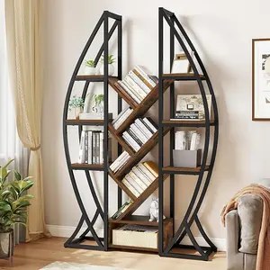 YITAHOME Oval Bookshelf, 5 Tier Etagere Bookcase Industrial Display Shelves for Living Room, Bedroom, Home Office