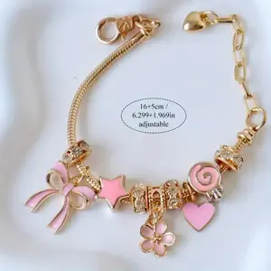 1 pink arbble heart-shaped bracelet, ballet style adjustable, adjustable aluminum alloy Rhinestone mosaic, cute petite daily party accessories, all-season jewelry